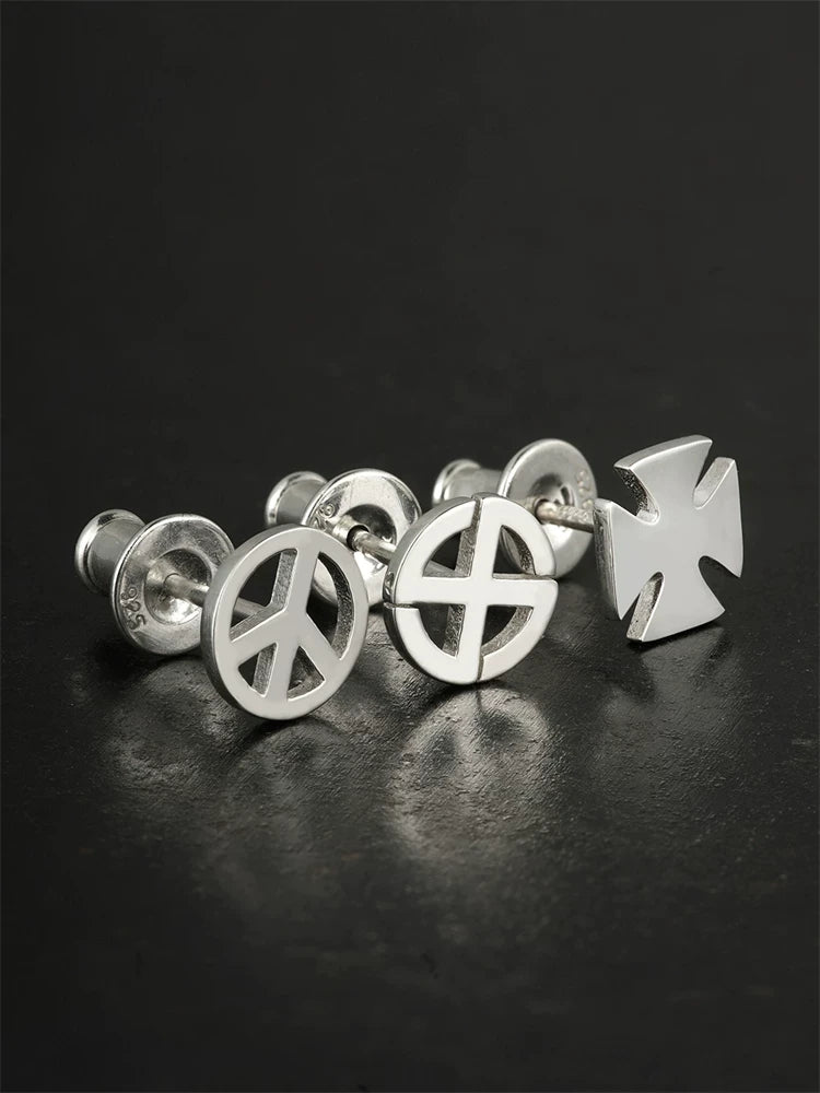 Symbol Sterling Silver Biker Stud Earring detail view 2