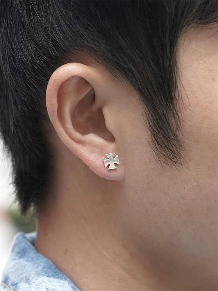 Symbol Sterling Silver Biker Stud Earring detail view 3