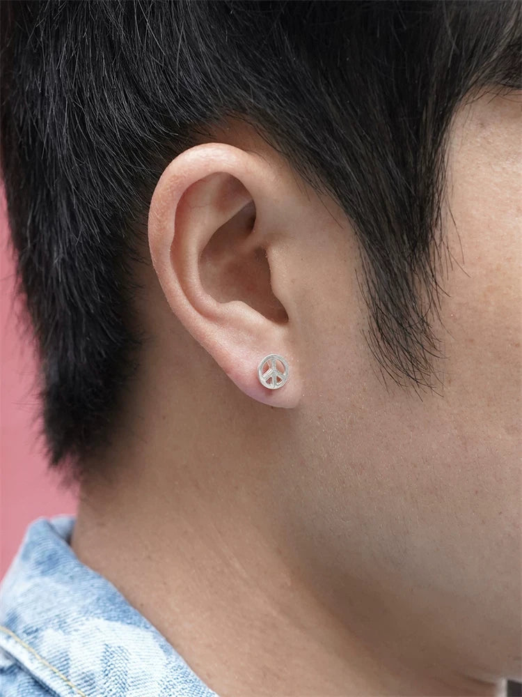 Symbol Sterling Silver Biker Stud Earring detail view 4