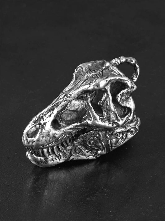 T-Rex skull sterling silver biker pendant left profile on black