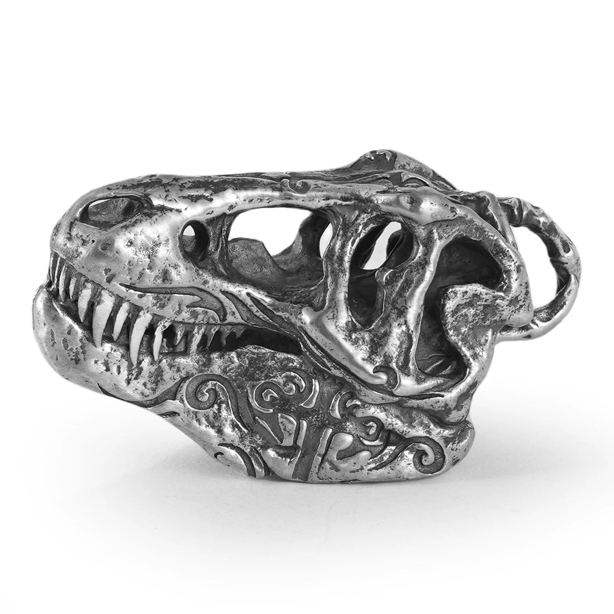 T-Rex skull sterling silver biker pendant isolated product view