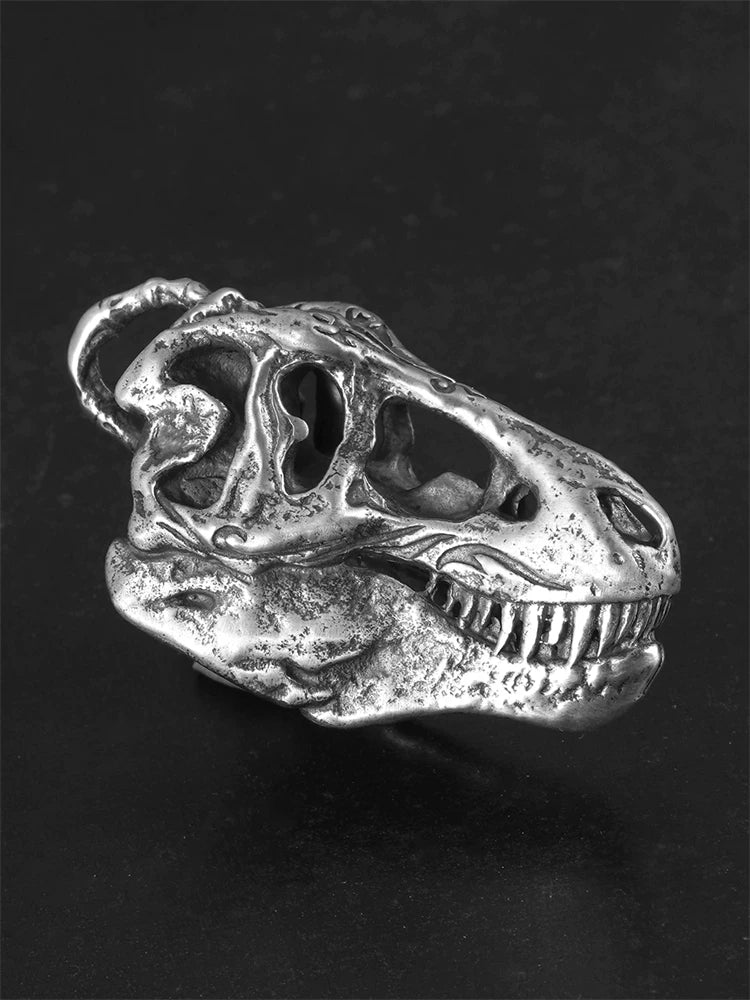 T-Rex skull sterling silver biker pendant right profile