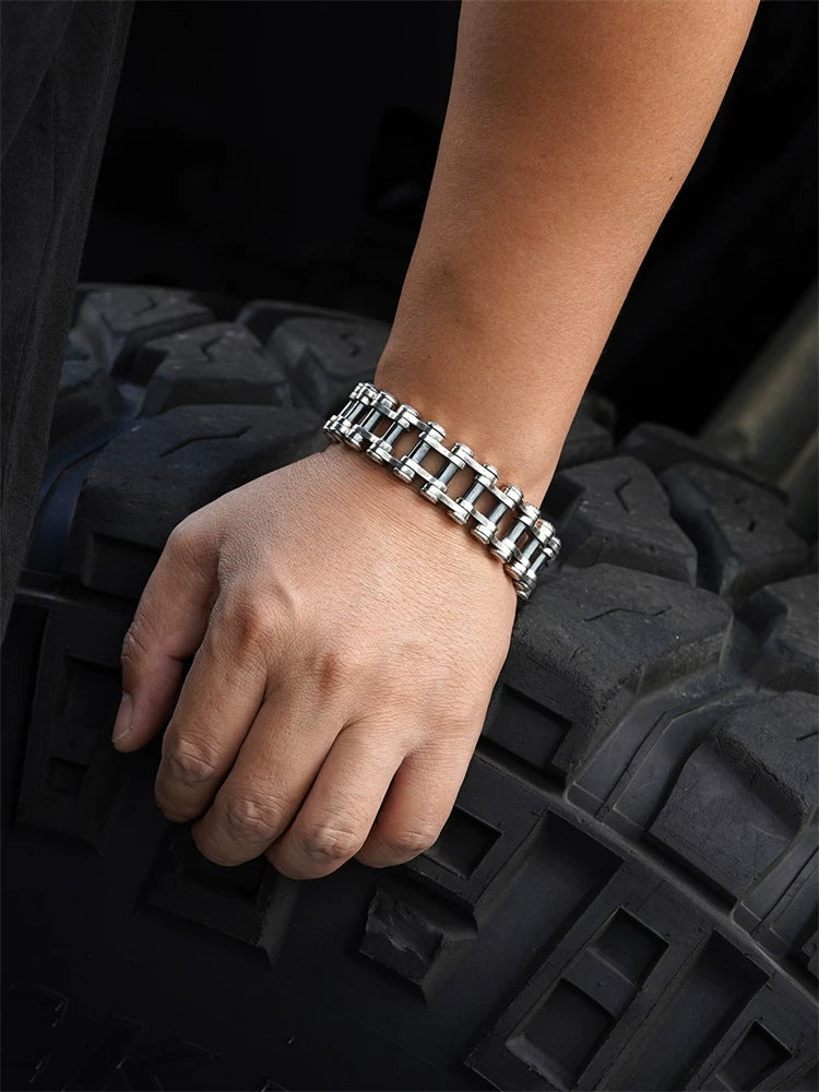 tank link sterling silver biker bracelet product view 4
