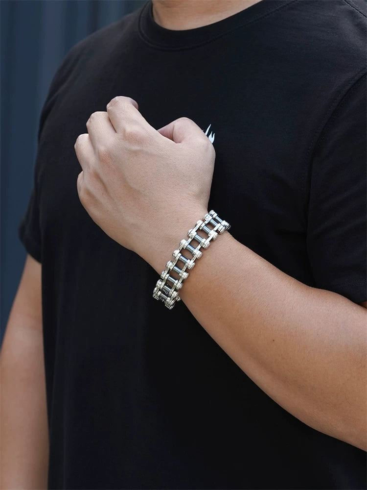 tank link sterling silver biker bracelet product view 5