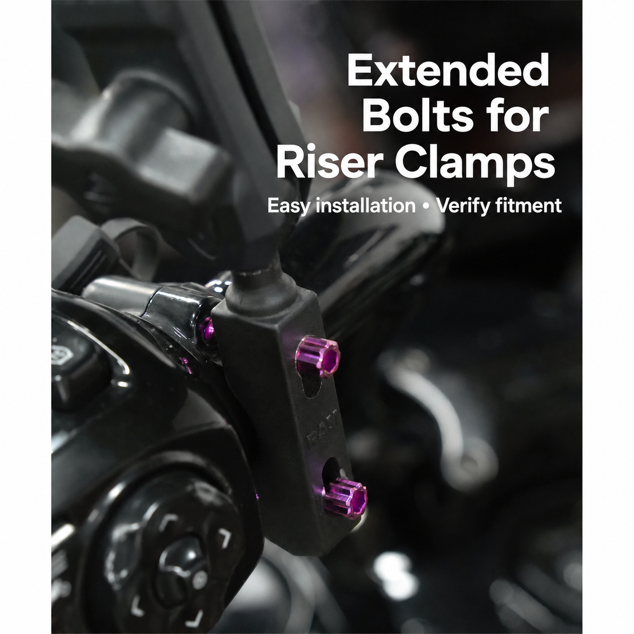 Extended purple titanium bolts for riser clamps