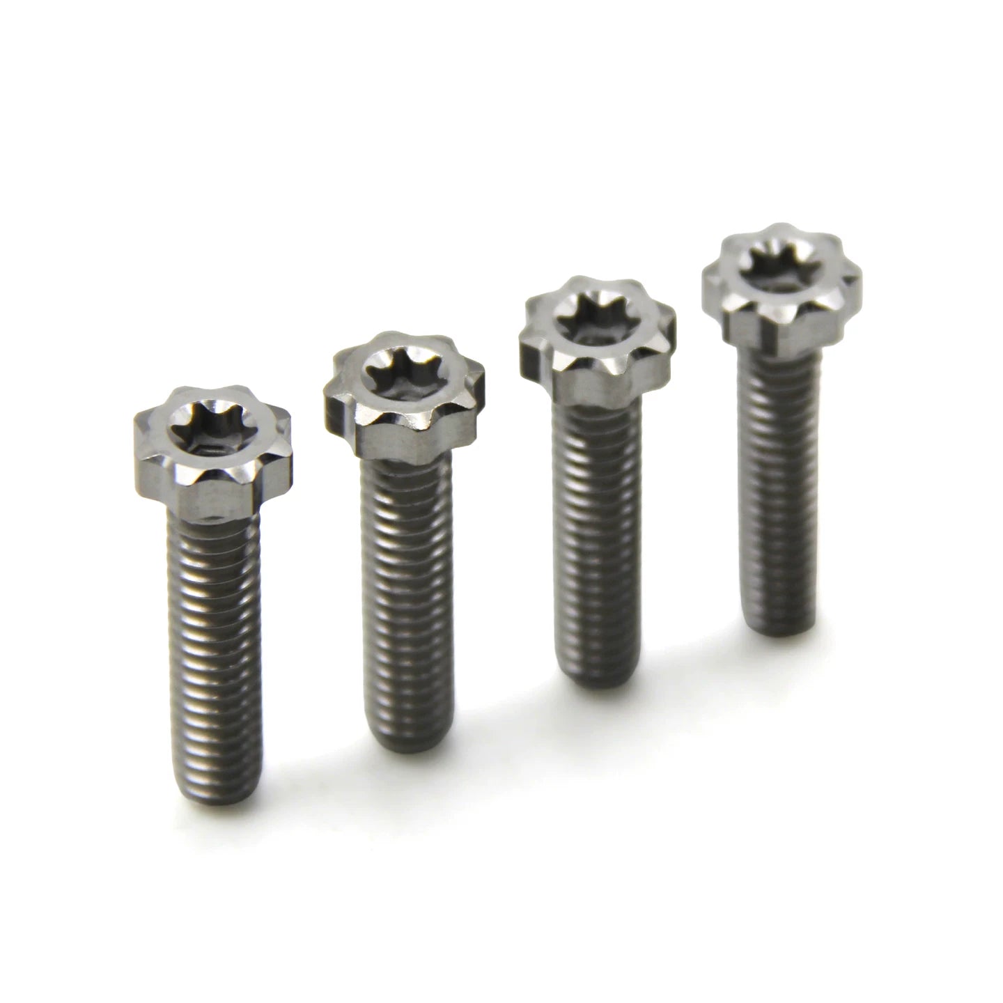 Four silver titanium handlebar clamp bolts