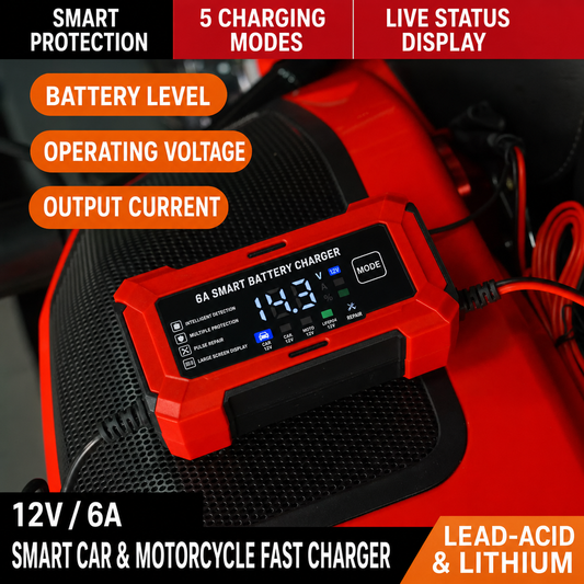 6A smart battery charger with status display