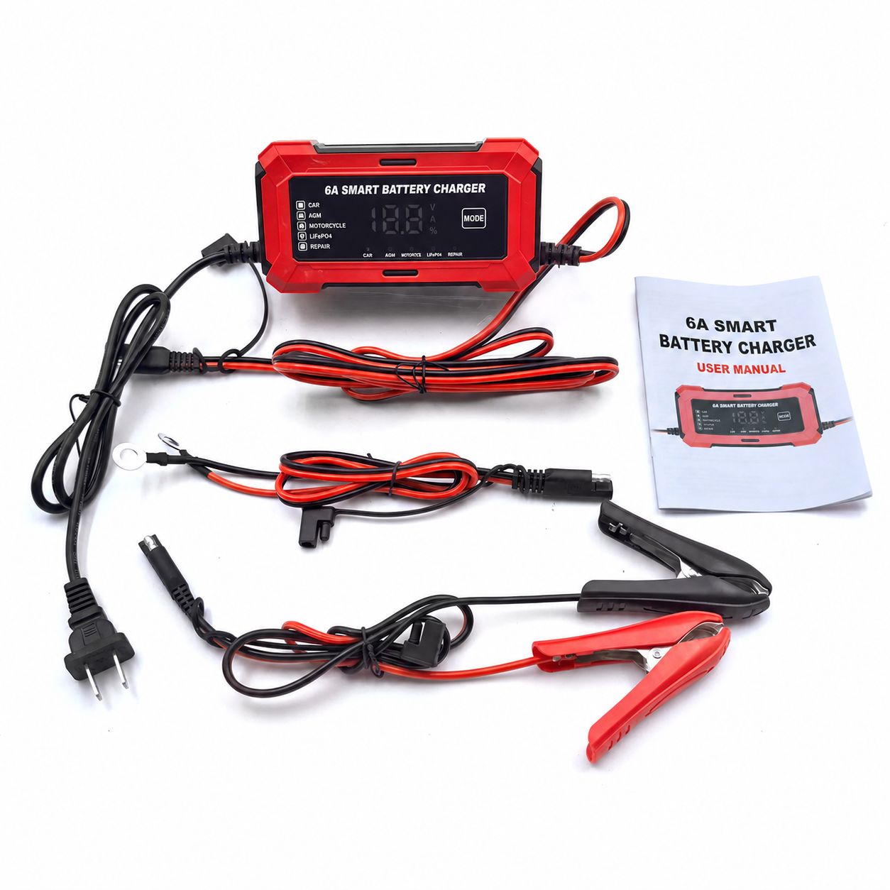 6A charger complete kit with cables clamps and manual