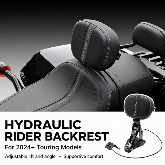 Hydraulic rider backrest fitment and adjustable comfort features