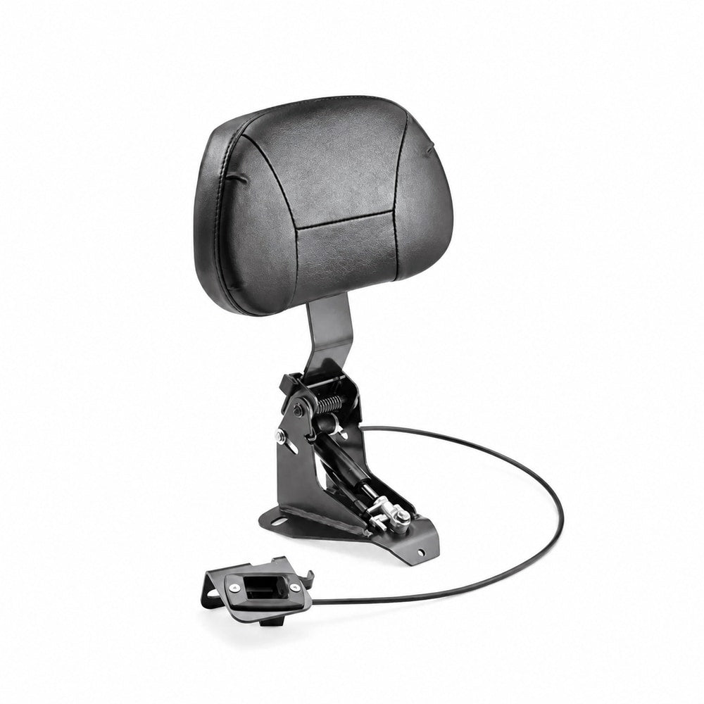 Adjustable hydraulic rider backrest for compatible touring motorcycles