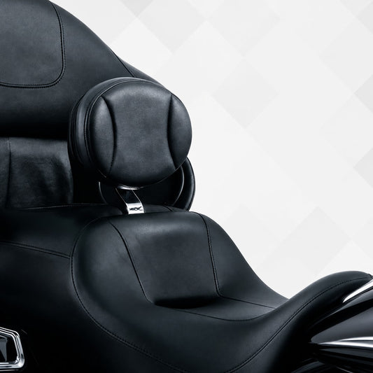 Adjustable rider backrest for compatible touring motorcycles