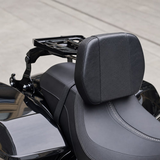 Passenger backrest and luggage rack for compatible motorcycles