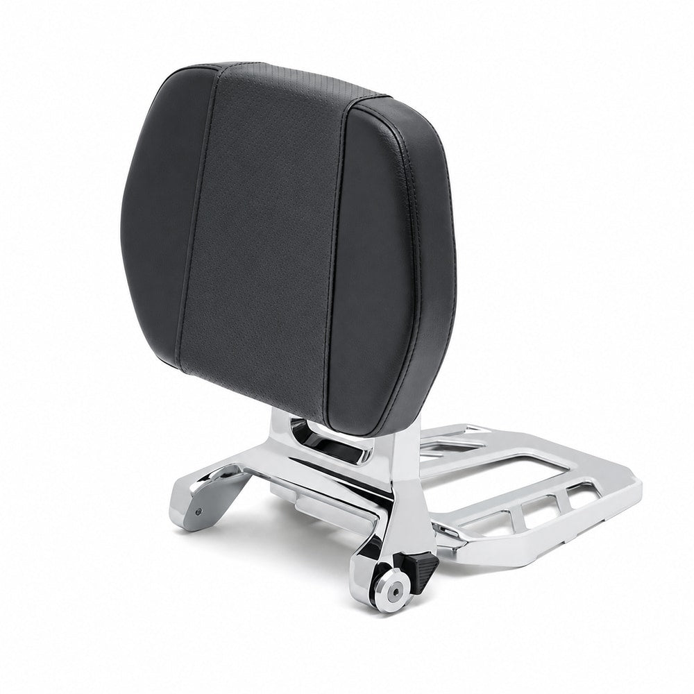 Passenger backrest and luggage rack for compatible motorcycles