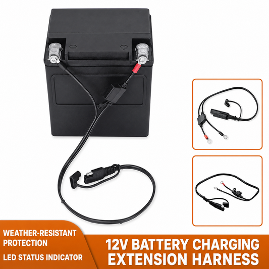 12V battery charging extension harness with LED indicator