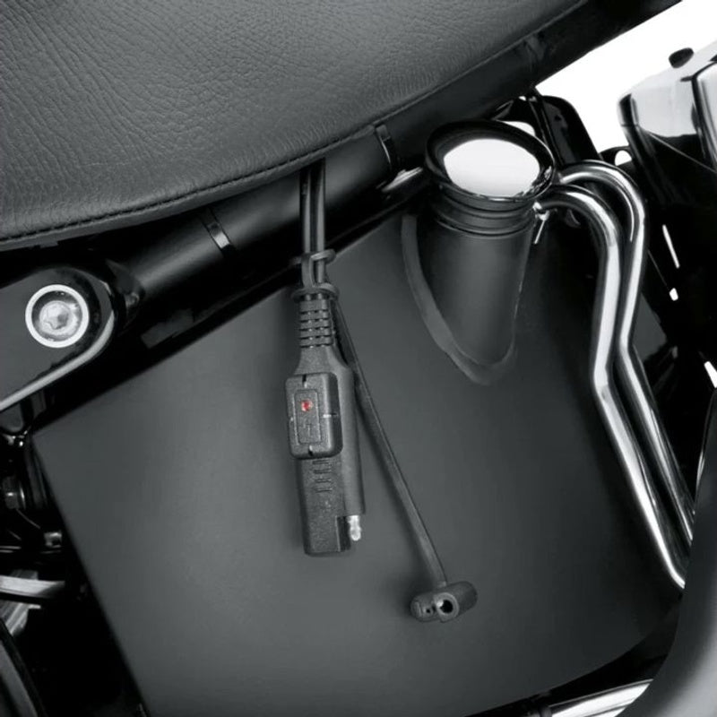 Charging extension harness installed on motorcycle