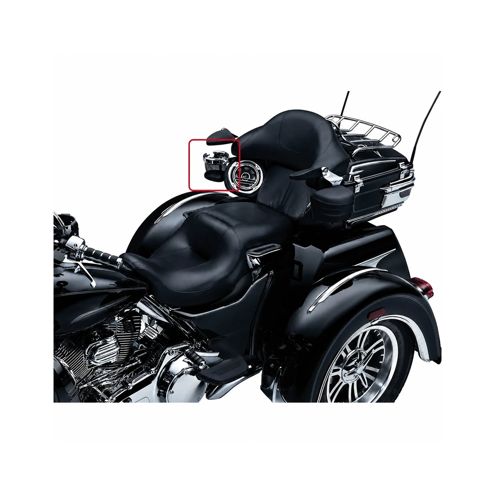 Passenger cup holder installed on touring trike