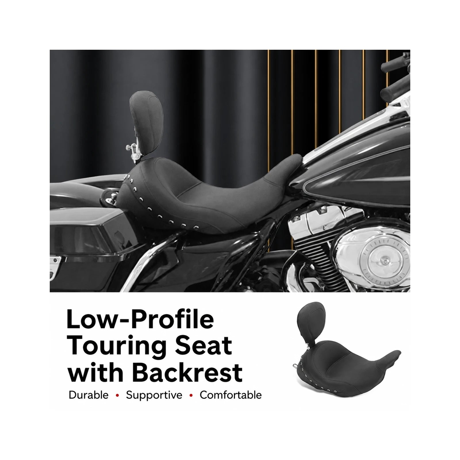 Low-profile touring seat with backrest