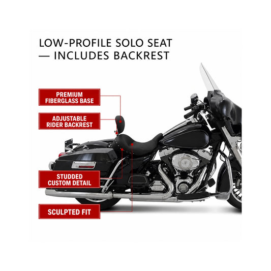 Touring seat with adjustable rider backrest features