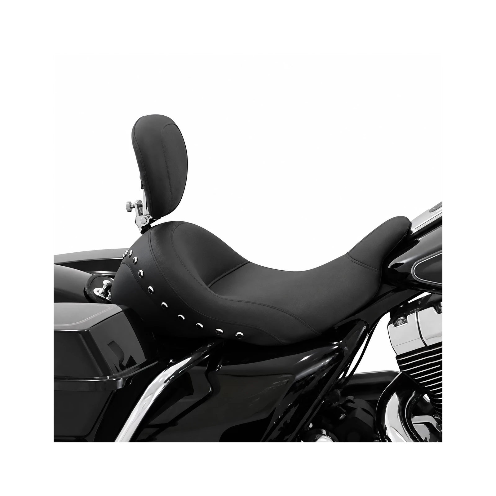 Low-profile seat installed on touring motorcycle