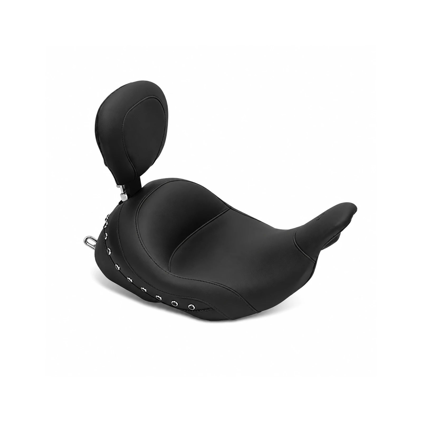 Black low-profile touring seat with rider backrest