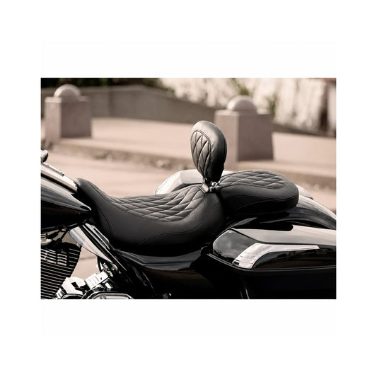 Diamond-stitched split touring seat installed