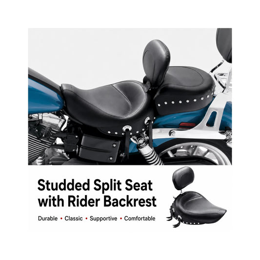 Studded split seat with rider backrest