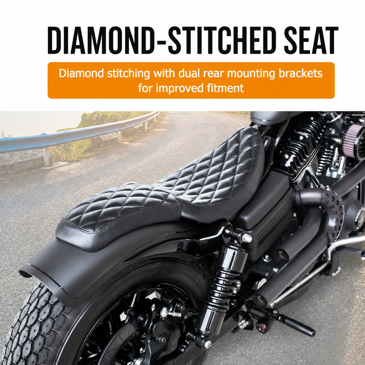 Diamond-stitched front and rear seats for Harley Sportster