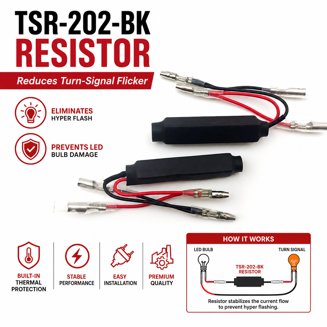 TSR-202-BK resistor reduces turn-signal flicker