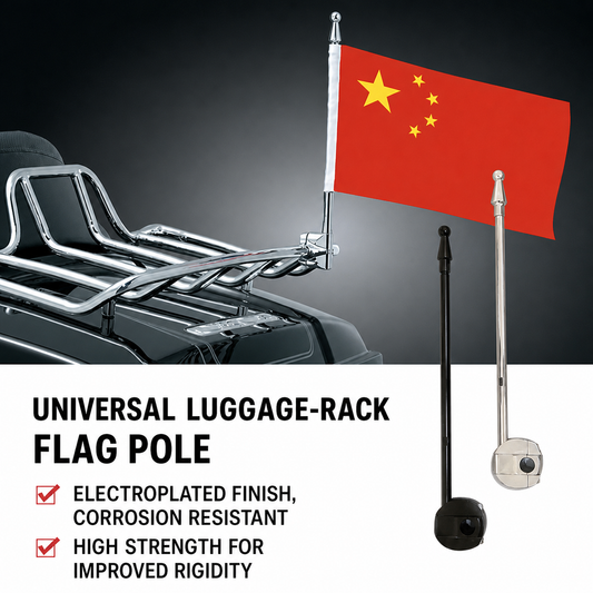 Universal motorcycle luggage-rack flag pole in chrome and black