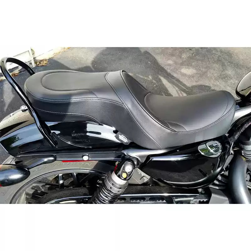 Smooth two-up seat side view on motorcycle