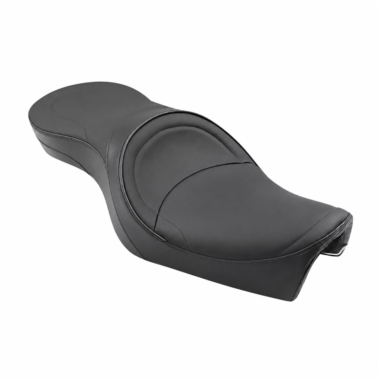 Smooth black two-up motorcycle seat