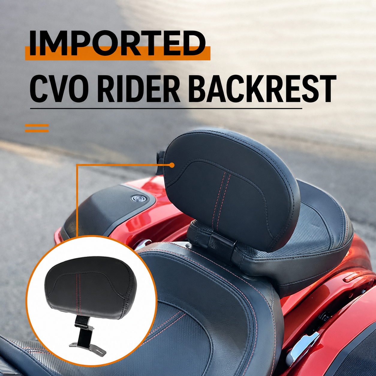 CVO rider backrest installed on red touring motorcycle