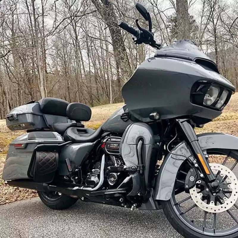 Harley-compatible CVO touring motorcycle with rider backrest