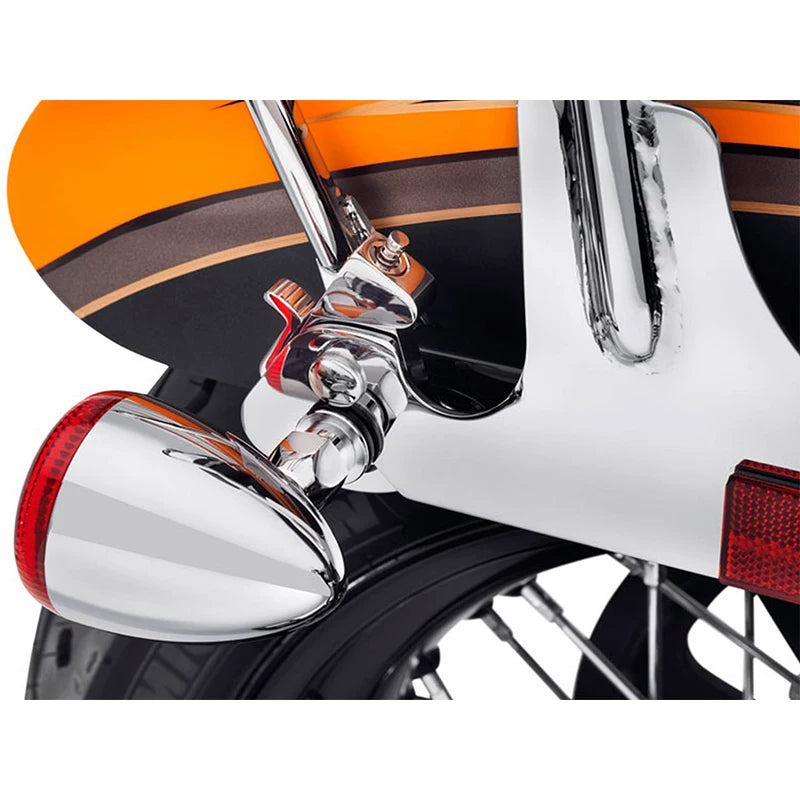 Chrome quick-release latch installed on motorcycle luggage rack