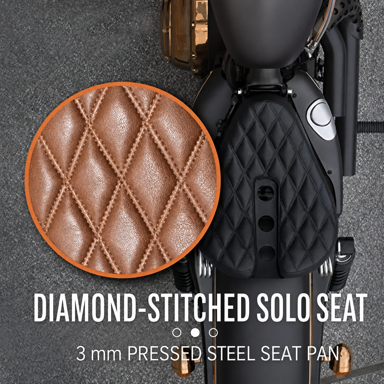 Diamond-stitched solo seat detail