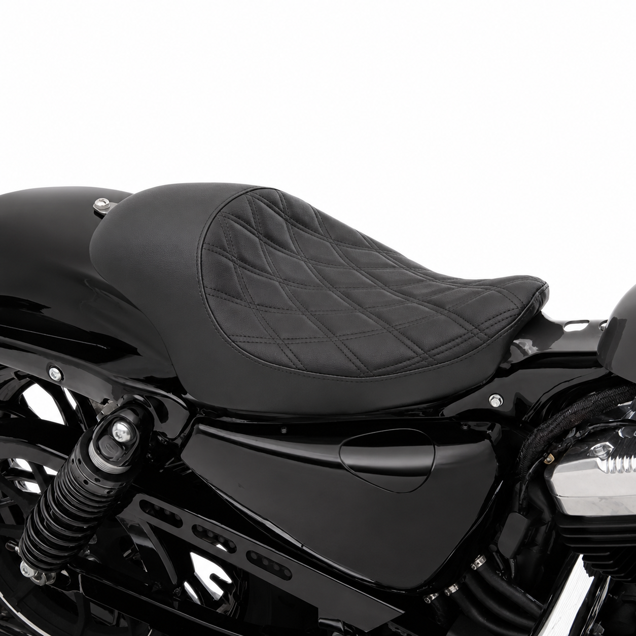 Diamond-stitched solo seat installed