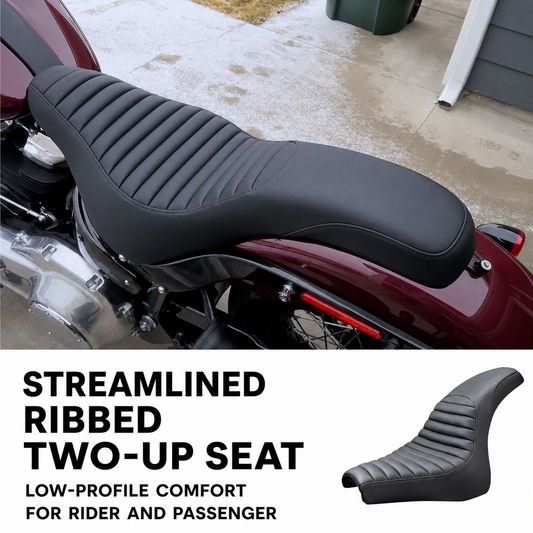 Streamlined ribbed two-up seat overview