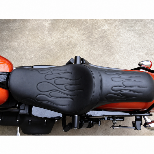 Harley-Davidson Sportster two-up flame-stitch seat top view