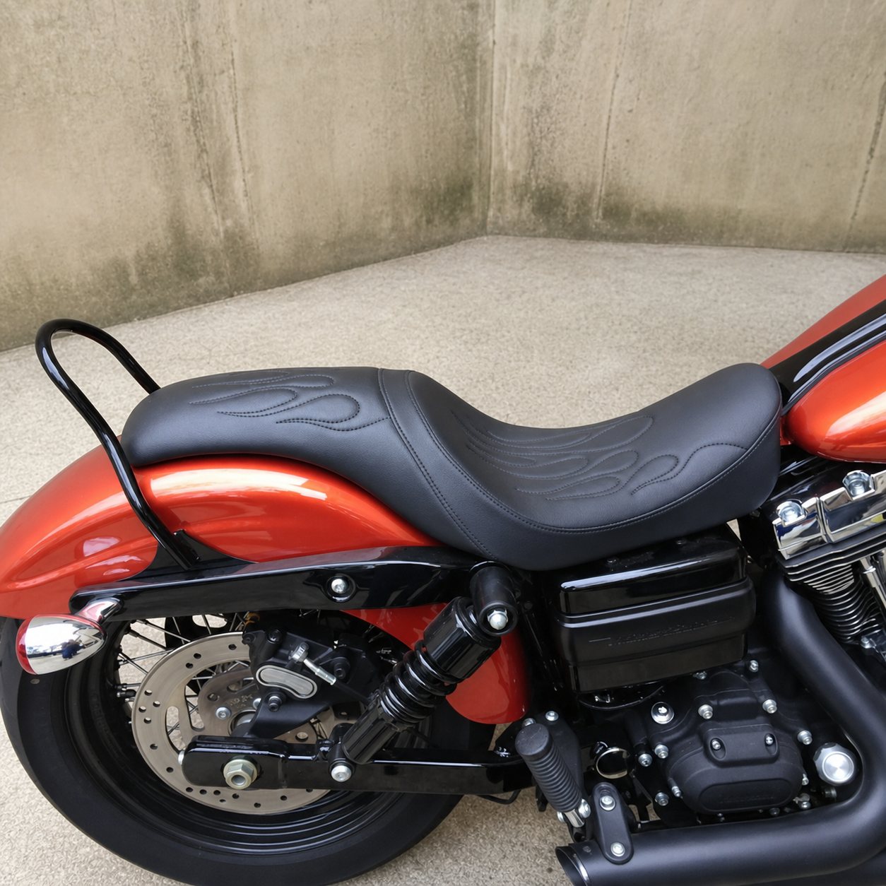 Harley-Davidson Sportster flame-stitch two-up seat side view