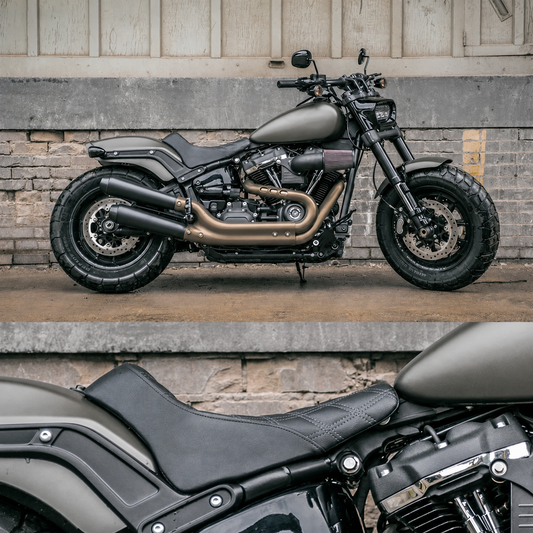 Black diamond-stitch solo seat installed on a motorcycle