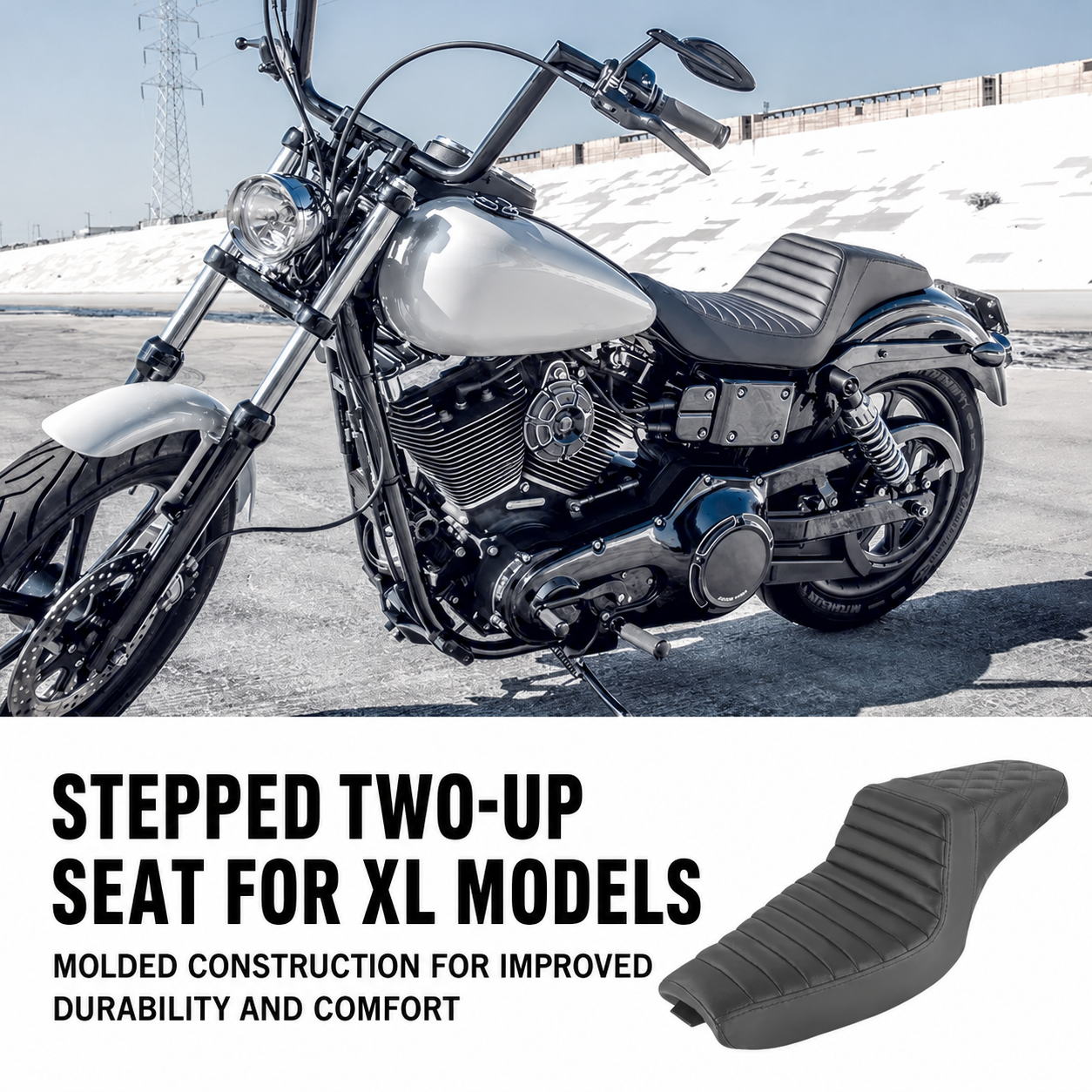 Stepped two-up seat for Harley Sportster XL models