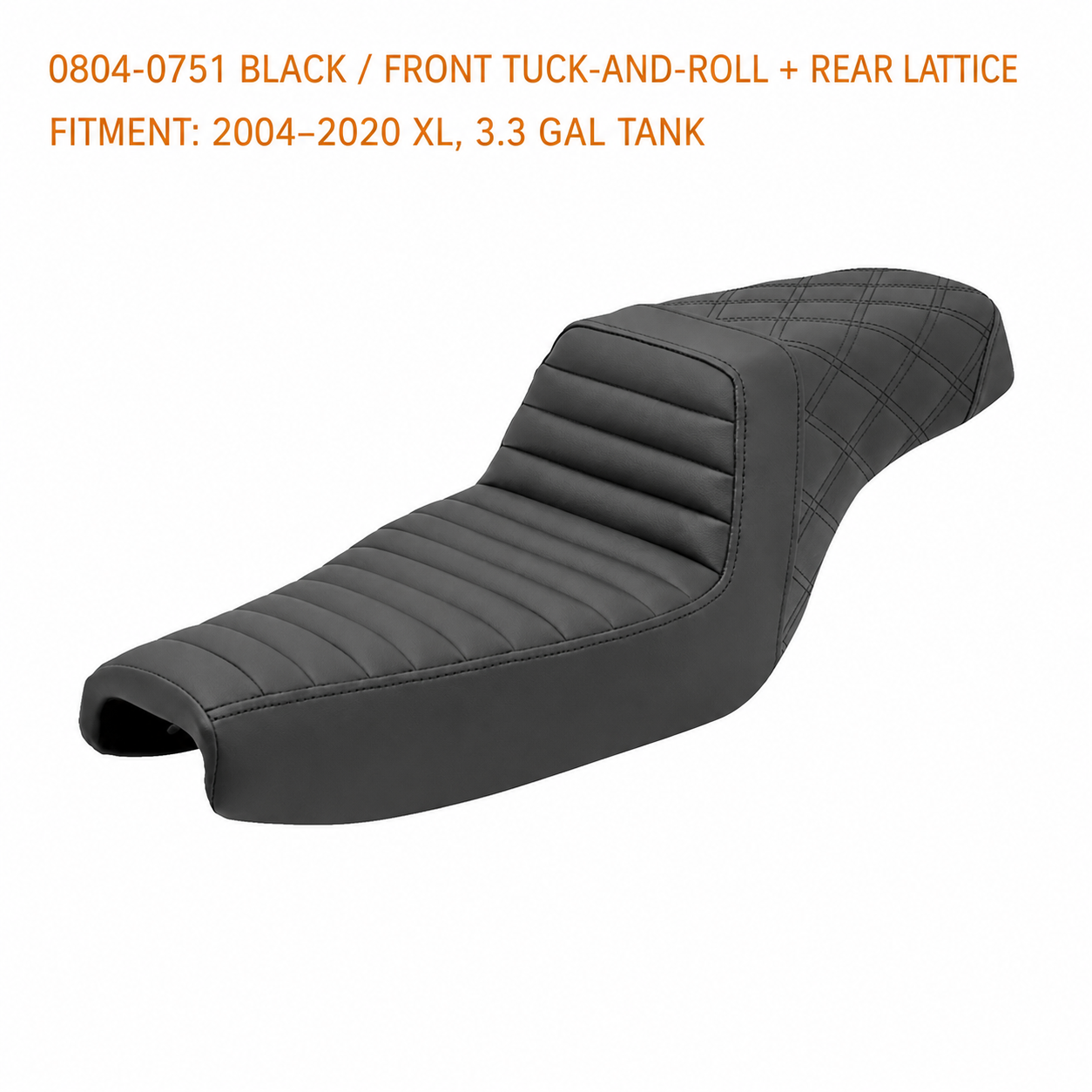 0804-0751 Black / Front Tuck-and-Roll + Rear Lattice / 3.3 Gal seat for Harley Sportster XL