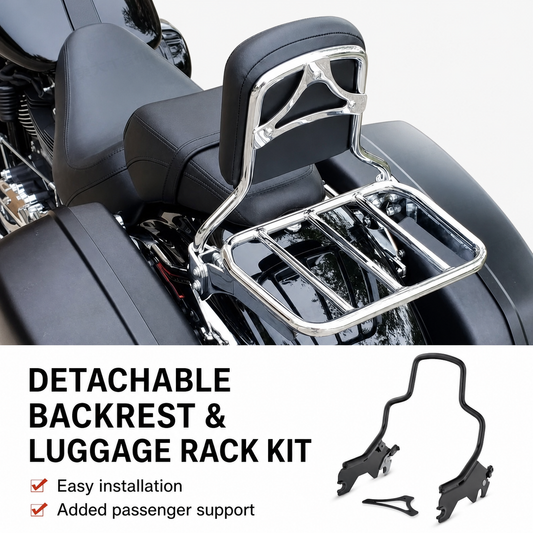 Detachable motorcycle backrest and luggage rack kit