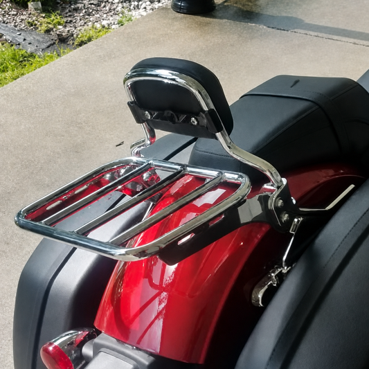 Chrome backrest and luggage rack installed