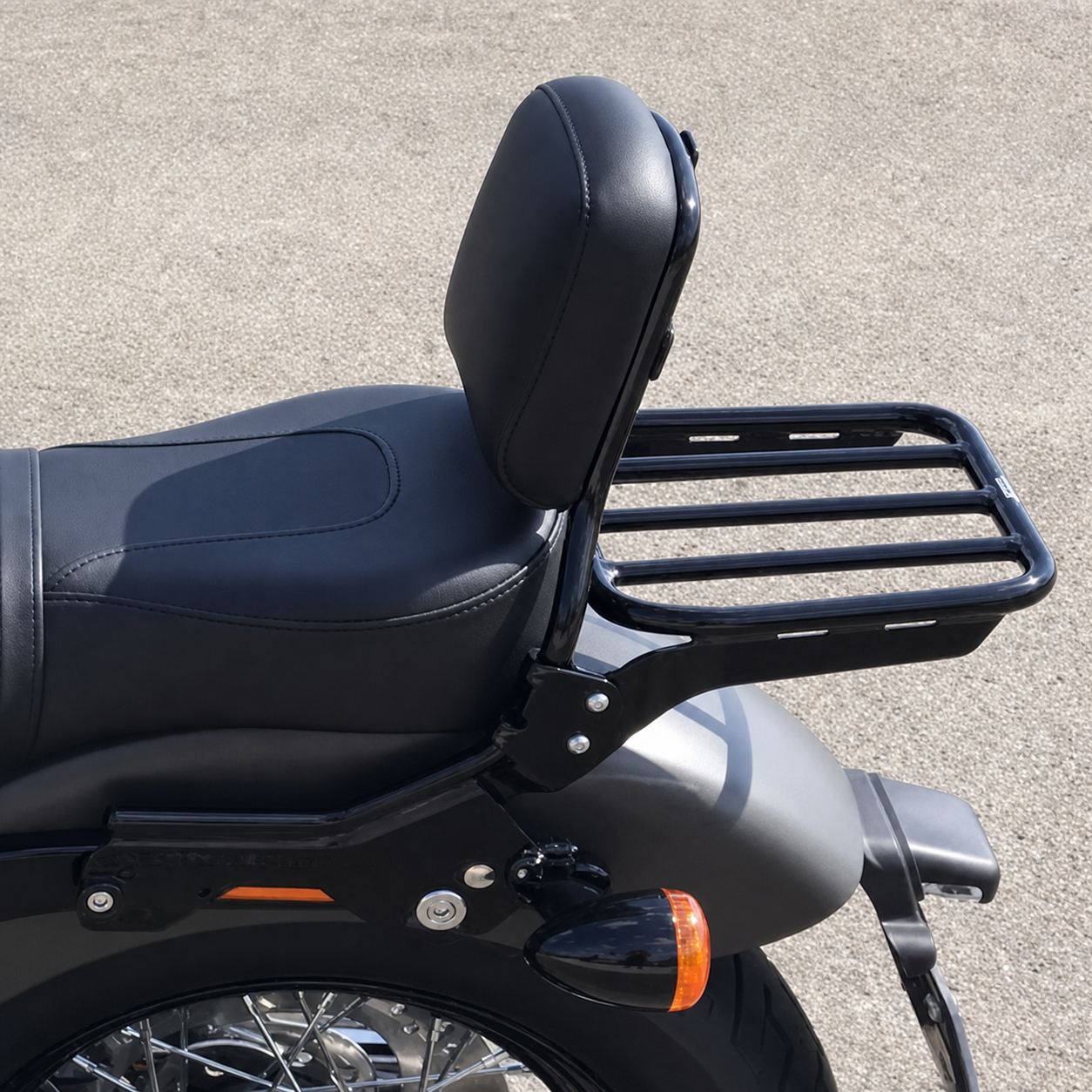 Black backrest and luggage rack installed