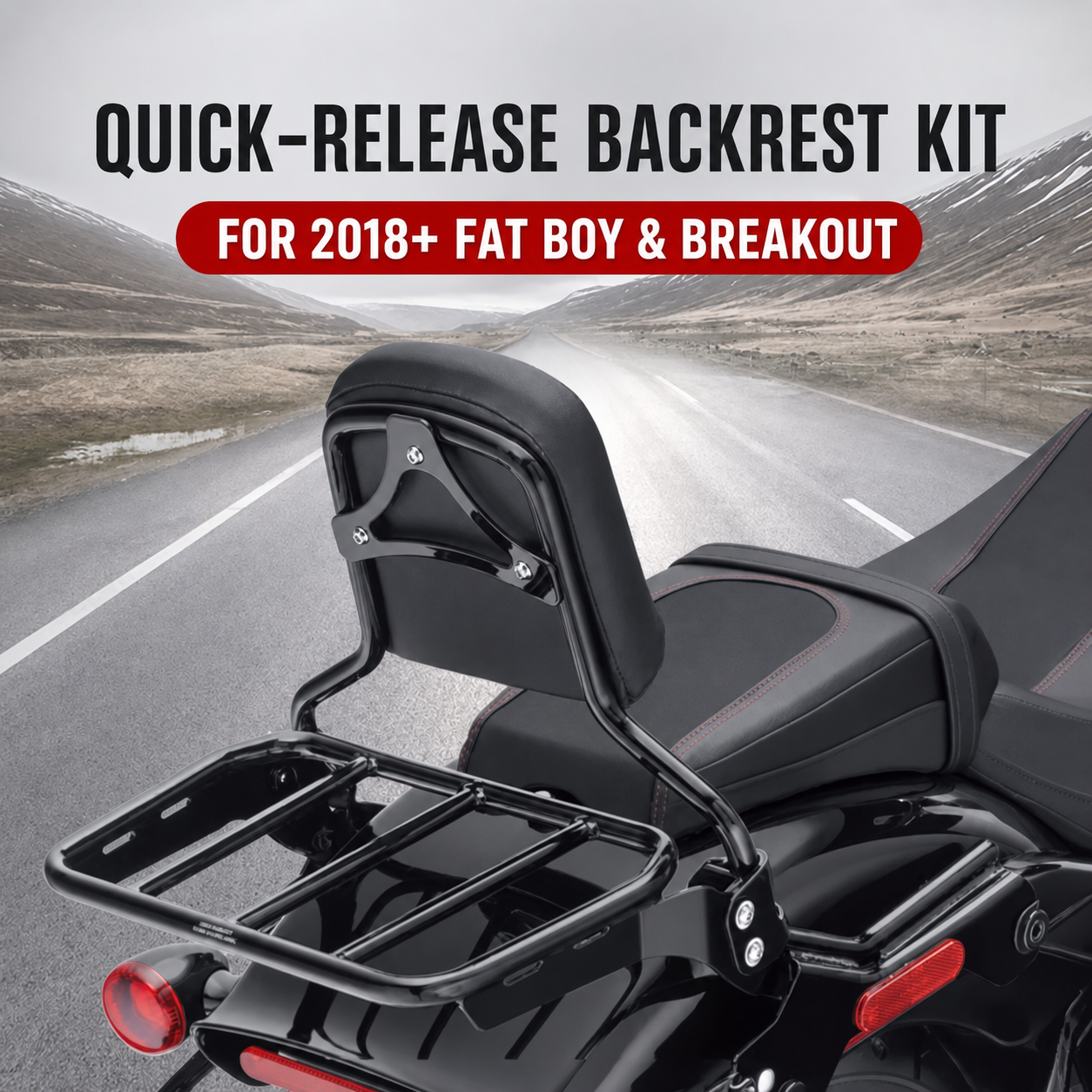 Quick-release backrest kit for 2018+ Fat Boy and Breakout