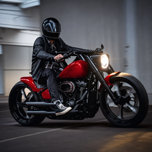 Red machined-style Harley Fat Boy custom build