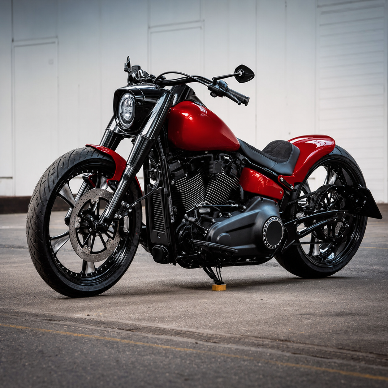 Red machined-style Harley Fat Boy custom build