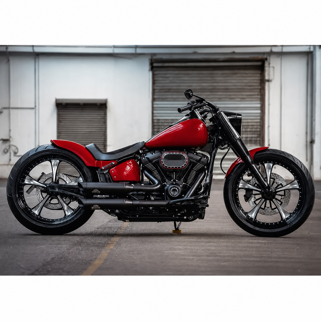 Red machined-style Harley Fat Boy custom build