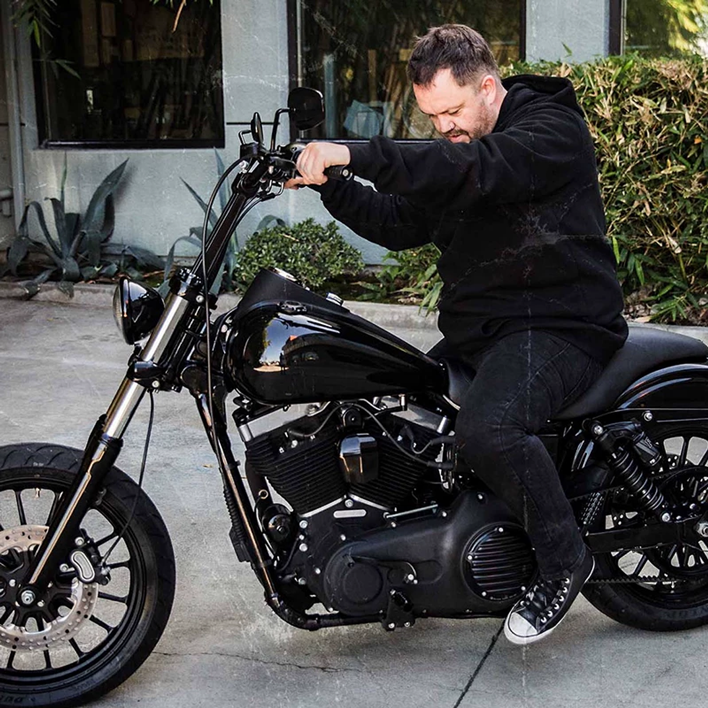 Black custom Harley Dyna Street Bob motorcycle